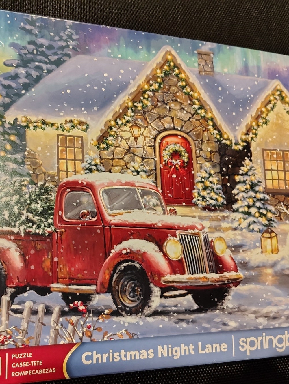 Christmas Night Lane Red Truck Holiday Jigsaw Puzzle Open Box
